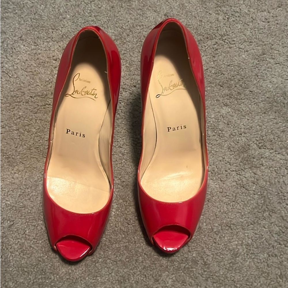 Christian Louboutin Red Patent Leather Peep-Toe Heels
